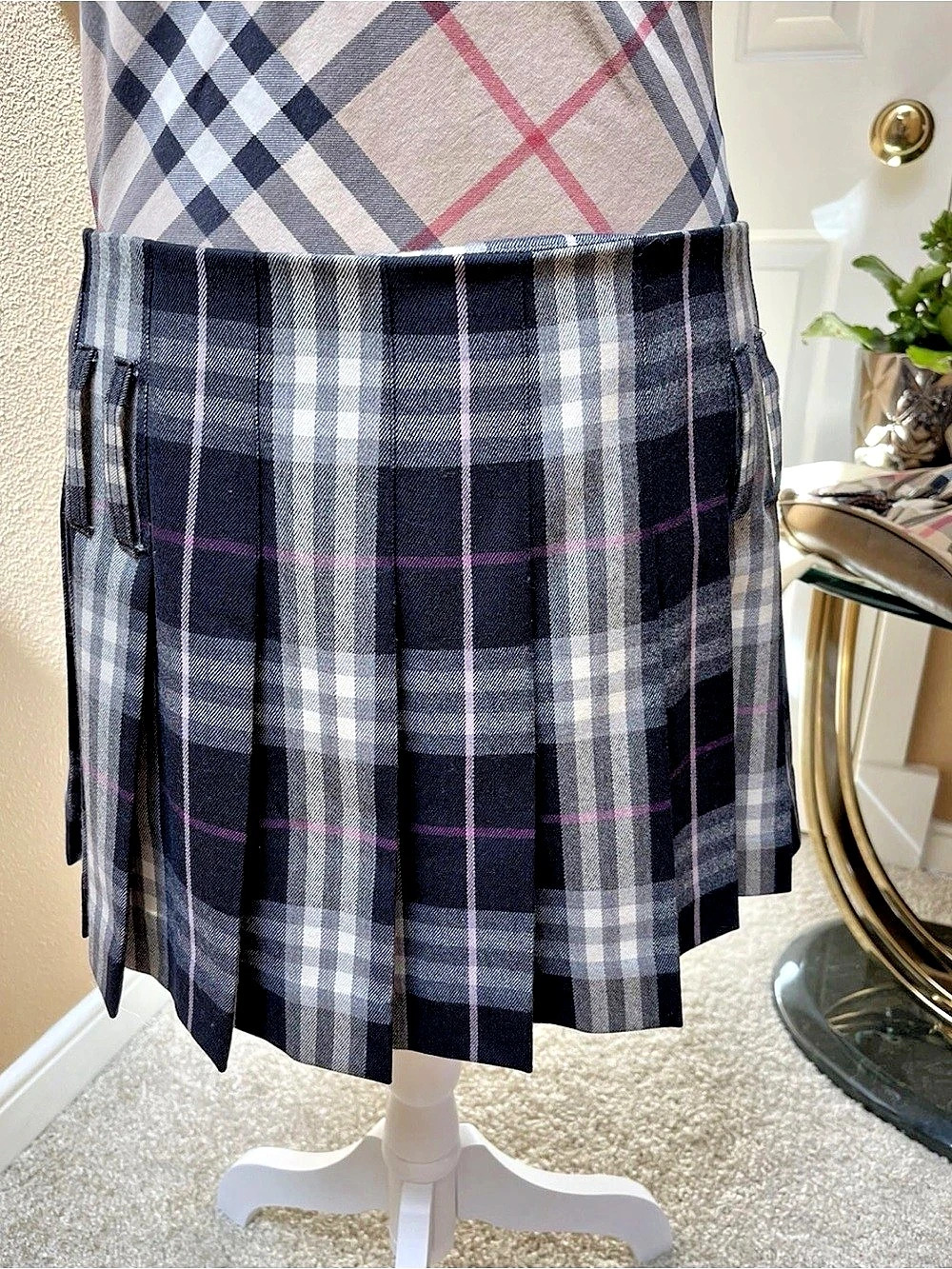 Burberry London Pleated Mini Skirt US 10 Nova Check Wool $995